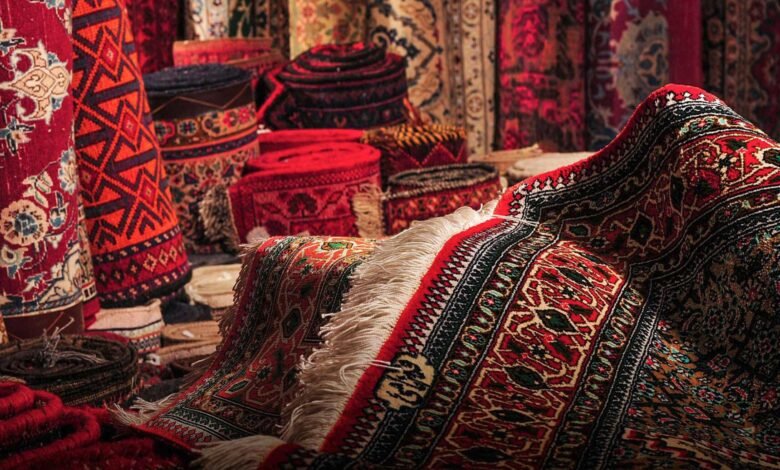 An assortment of beautiful red Persian snug carpet