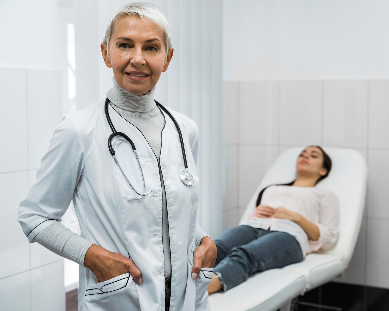 female doctor posing patient scaled